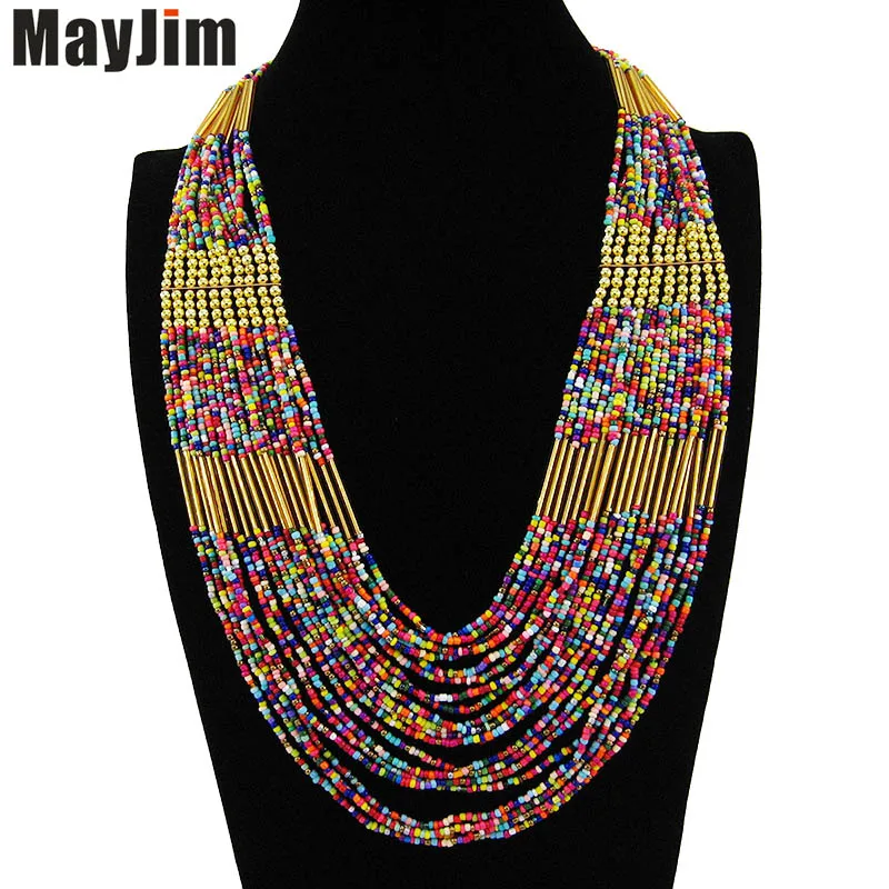 MayJim массивное ожерелье с кисточкой модное женское богемное винтажное многослойное длинное бисерное ожерелье s& кулоны ювелирные изделия - Окраска металла: Mix colour
