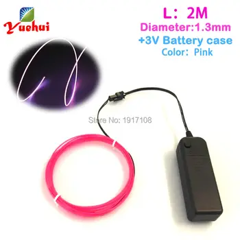 

2M 1.3mm Pink EL Wire Tube Rope 2AA Battery Powered Flexible Neon Light Car Party Wedding Decoration With Controller