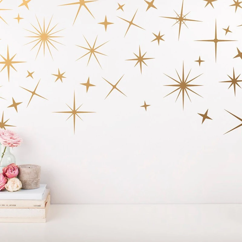 Sparkle Gold Star Wall Decals Vinyl Art Stickers Nursery Mural , Star Art Decals Decor Cute DIY Sticker Modern Home Decoration