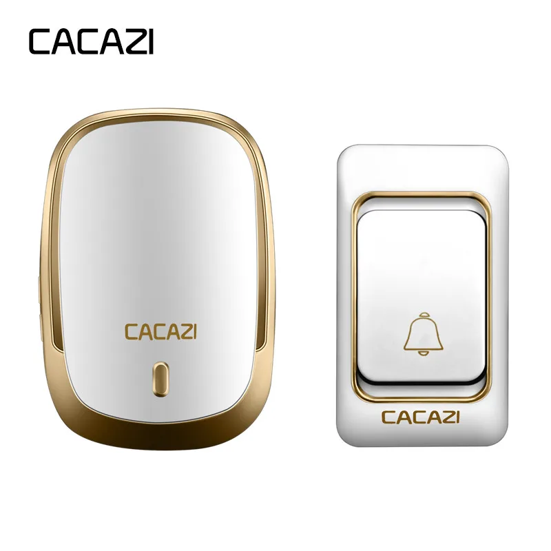 

CACAZI Smart Wireless Doorbell Waterproof Battery Button EU Plug LED Light Receiver Home Cordless Bell 36 Chimes 4 Volume