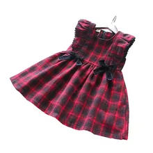 Осенние платья для маленьких девочек; платье в клетку с рукавами; сезон весна-осень; красная Детская одежда принцессы; Рождественская детская одежда