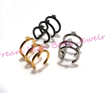 

HENGKE Triple Fake Helix Clip on Ear Cuff Earring Piercing Bar Cartilage Ring Black Gold 1.2mm Star NON PIERCING Hoop