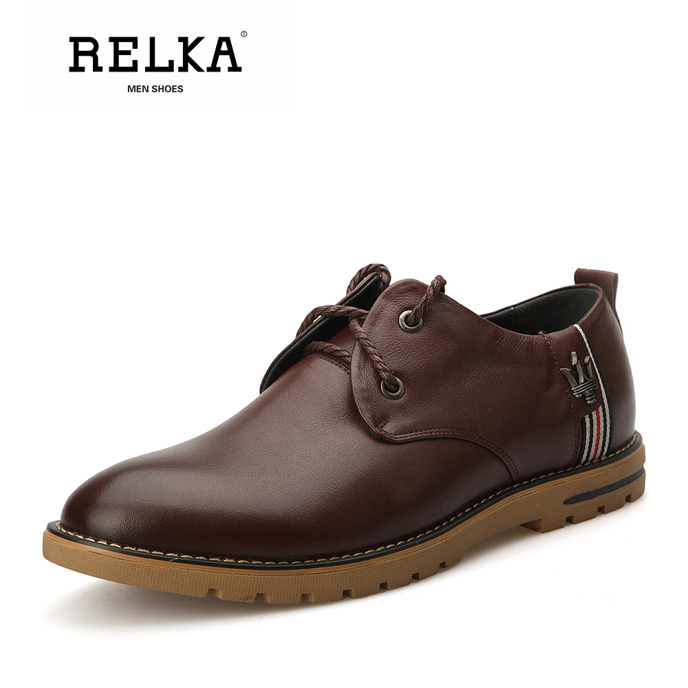 

RELKA Luxury Men Shoes High Quality Cow Leather Handmade Round Toe Comfortable Heels Shoes Solid Lace-up Vintage Men Shoes N6