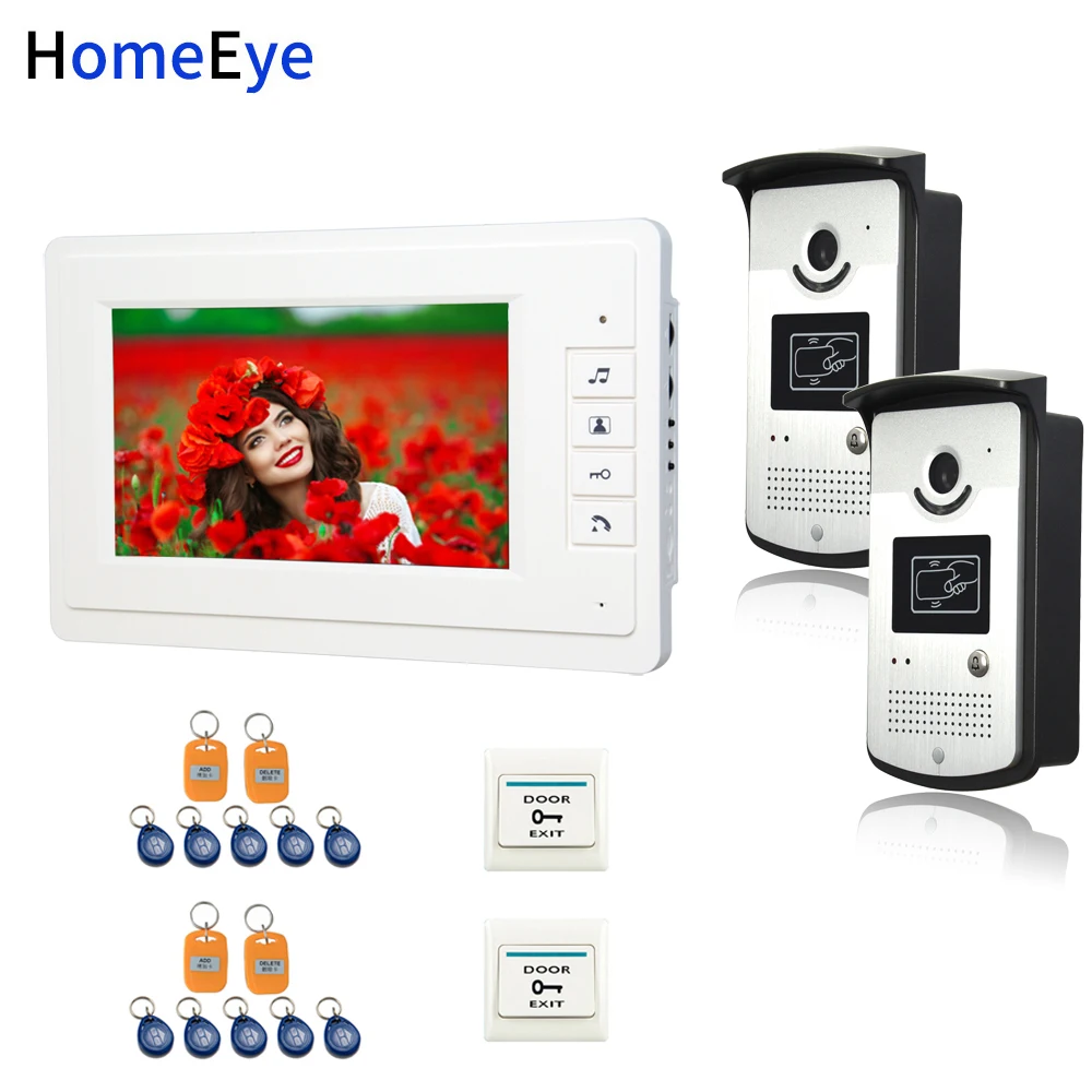 7'' Video Door Phone Video Intercom Home Access Control System 5-Wired Indoor Monitor+1200TVL Call Camera+RFID Card+Exit Switch