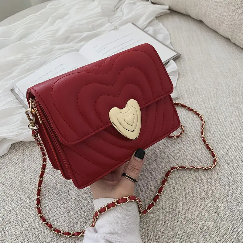 

Youbroer Women's Bag Girls Fashion Heart Lock Buckle Small Square Bag Single Shoulder Crossbody Bags Thread