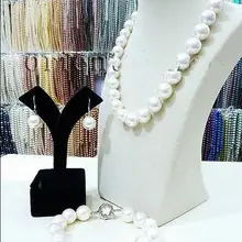 Большой 14 мм круглый белый Южно-морской корпус жемчужное ожерелье комплект из браслета и серег