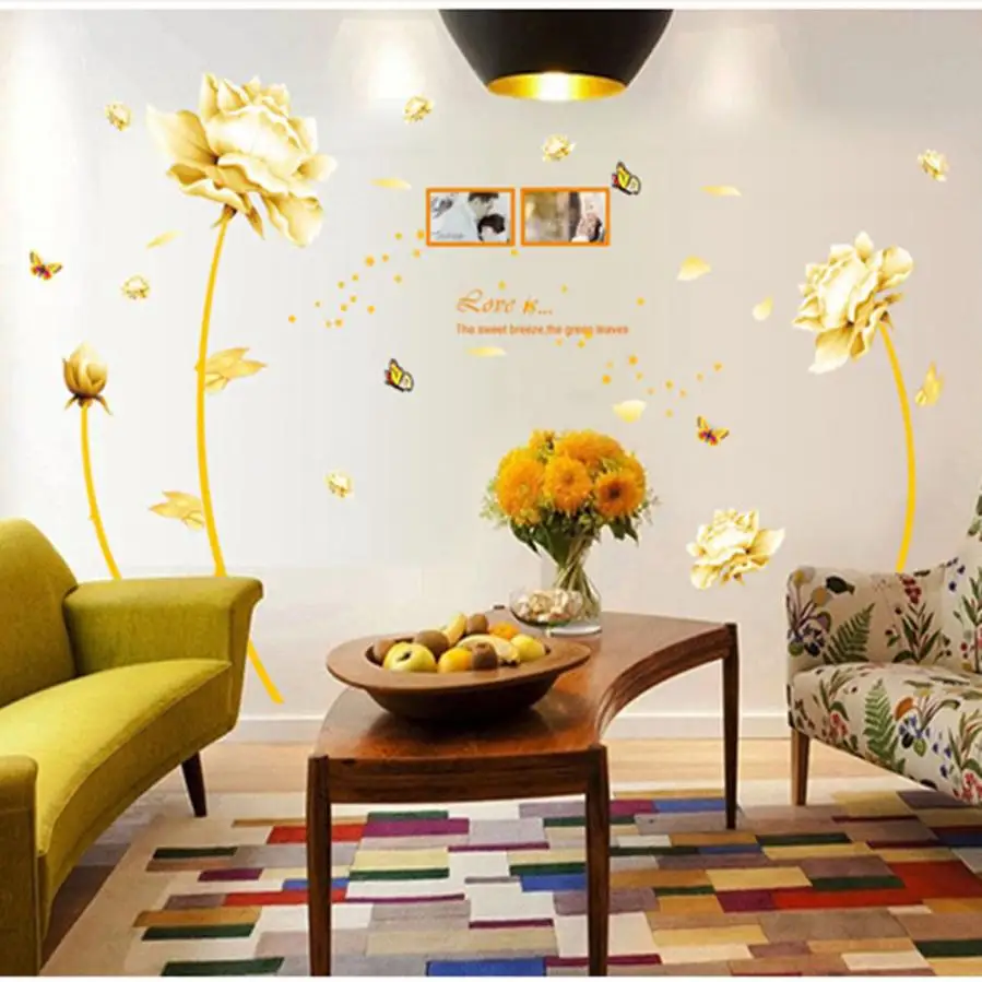 Gold Tulip Flower Wall Stickers Removable Decal Home Decor DIY Art