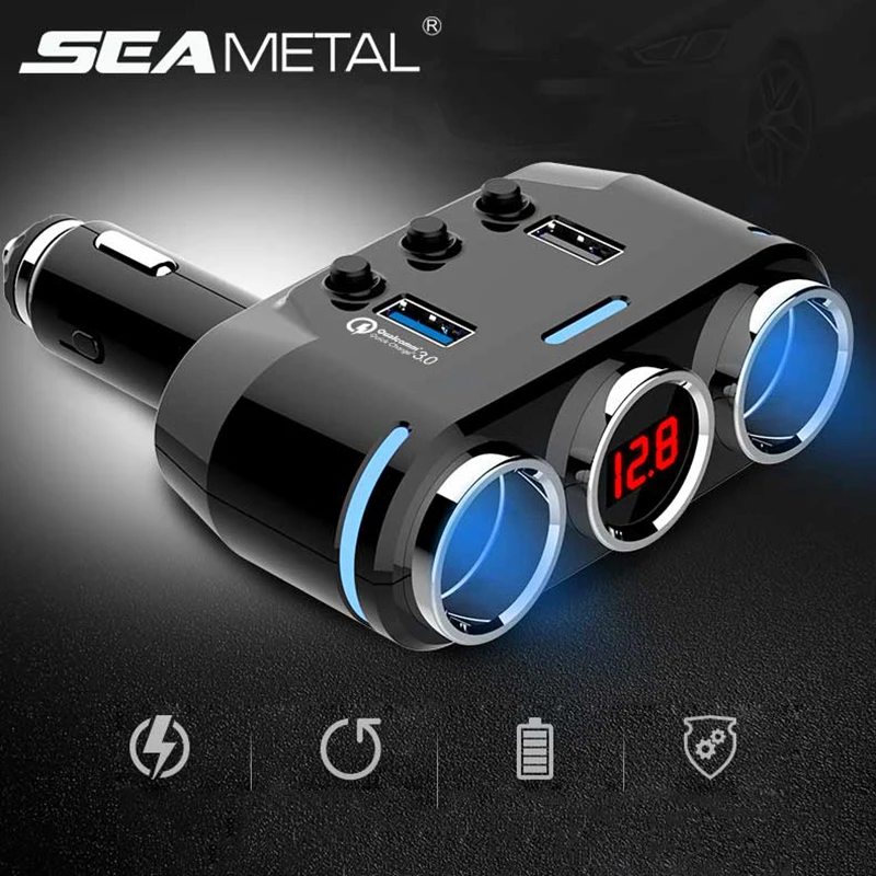 

Car Cigarette Lighter Quick Charging 3.0 USB Fast Splitter 12V Plug Socket Digital LED Dual Adapter Electric Voltage Universal