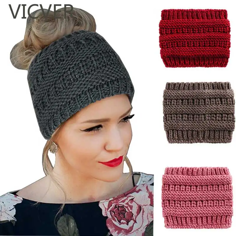 

Ponytail Beanie Woolen Cap Women Soft Knit Turban Hats For Ladies Headwrap Crochet Hat Skullies Beanies Casual Winter Warm Caps