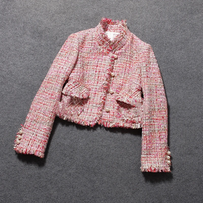 price cut Pink Tweed Jacket spring / autumn /winter women's jacket coat classic ladies wild ladies bright wir