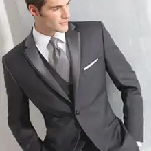 Индивидуальный заказ горячая Распродажа Серый Свадебный костюм для мужчин Лучший мужской костюм жениха/жениха смокинг костюмы куртка+ брюки+ галстук+ жилет