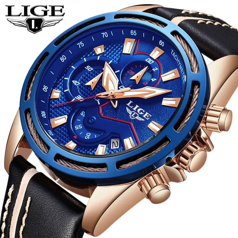 LIGE Watch Men Fashion Sport Quartz Clock Mens Watches Top Brand Luxury Leather Gold Waterproof Business Watch Relogio Masculino LIGE Watch Men Fashion Sport Quartz Clock Mens Watches Top Brand Luxury Leather Gold Waterproof Business Watch Relogio Masculino