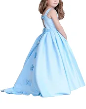 

Custom Made Satin Ball Gown Flower Girl Dresses O Neck Pageant Gowns with Bow