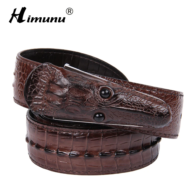 

Fashion Vintage Classic Male Smooth Buckle men Belt For Cow boy HIMUNU 2017 Crocodile Grain Genuine leather Belt For men