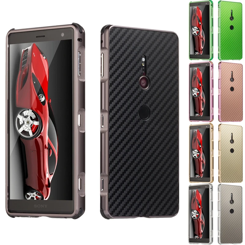 

For Sony Xperia XZ2 Case Aluminum Metal Frame+Carbon Fiber Hard Back Cover Case for Sony Xperia XZ2 Phone Shell for Sony XZ2