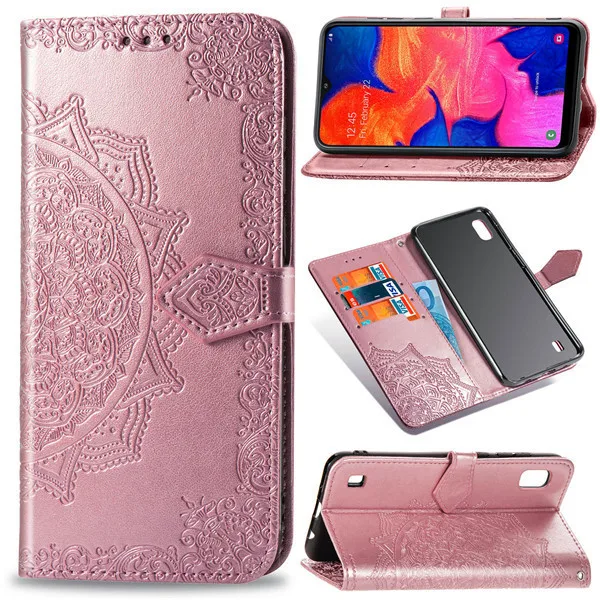 Чехол для телефона samsung Galaxy A10 a 10, чехол с подставкой и откидной крышкой для samsung Galaxy A10, роскошный кожаный цветной Чехол-кошелек с ремешком - Цвет: rose gold