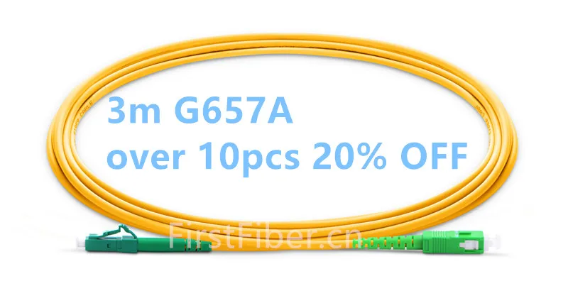 

FirstFiber 3m LC APC to SC APC G657A Fiber Patch Cable, Jumper, Patch Cord Simplex 2.0mm PVC OS2 SM Bend Insensitive