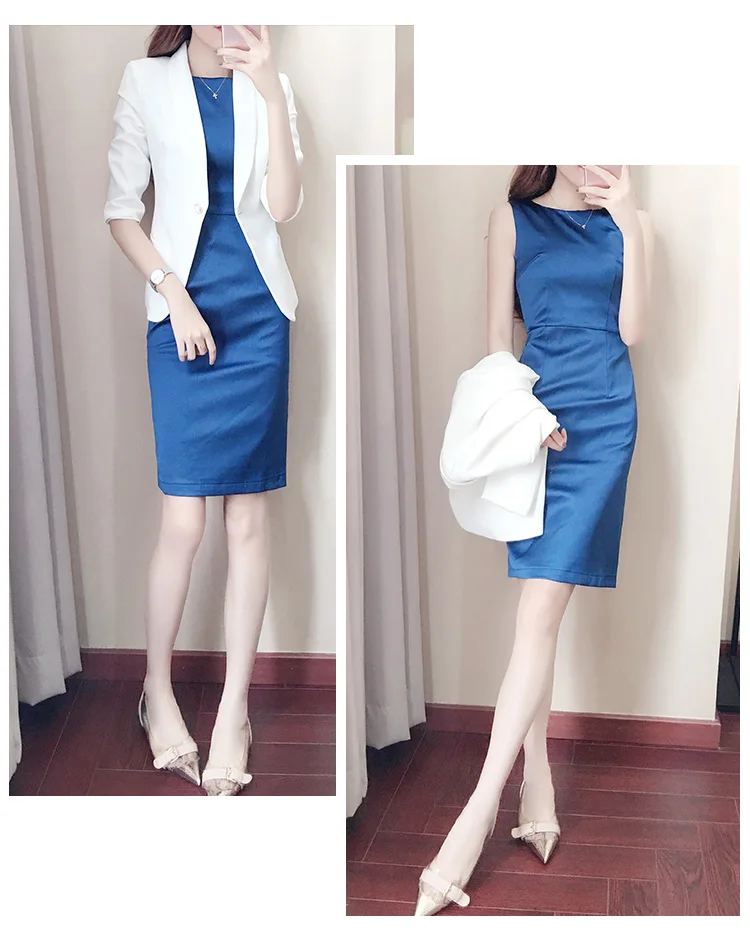 Royal Blue blazer women suit with white jackets two piece skirt suit