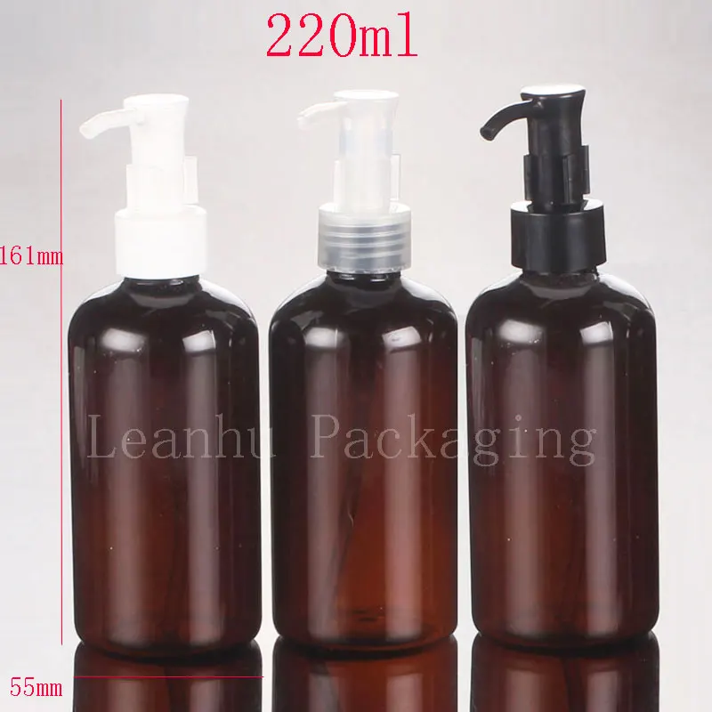 220ml brown round cleansing oil pump plastic bottles for hair ,massage