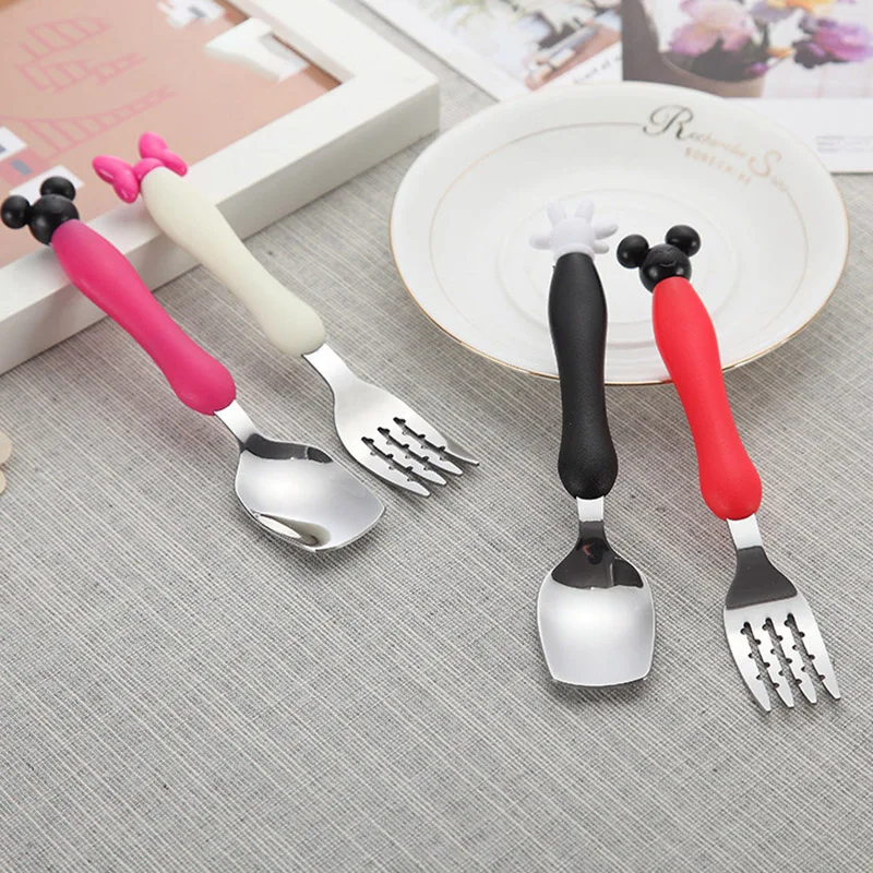 

Drop Kids Baby Tableware Spoon + Fork Set Cartoon Mikey High Quality Stainless Steel Spoon Flatware Utensil Dinnerware Wholesale