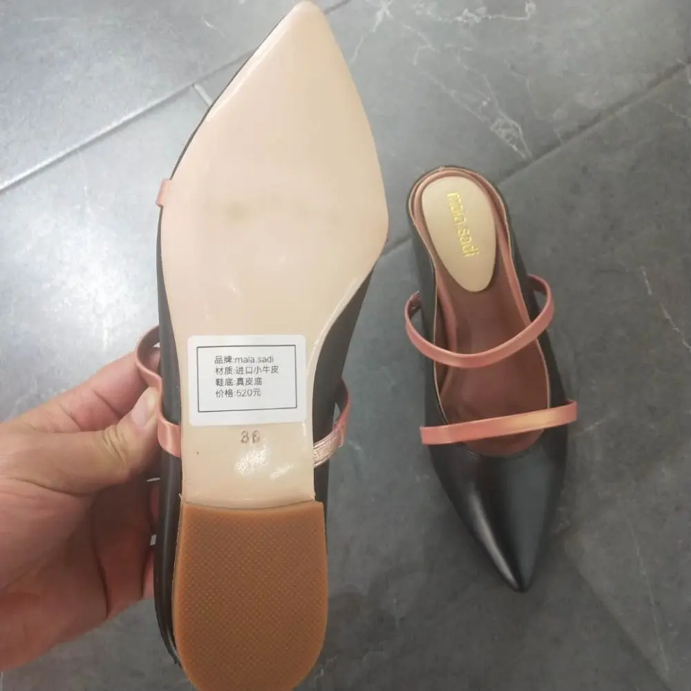 Fashion Summer Women Flats Slippers High Quality Black Color Genuine Leather Real Sole Pointed Toe Slip-on Slides Casual Shoes Fashion Summer Women Flats Slippers High Quality Black Color Genuine Leather Real Sole Pointed Toe Slip-on Slides Casual Shoes