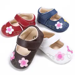 PU Кожа Новорожденного Обувь для девочек принцессы цветок предварительно Ходунки для детей мягкая подошва детские мокасины кроватки Babe