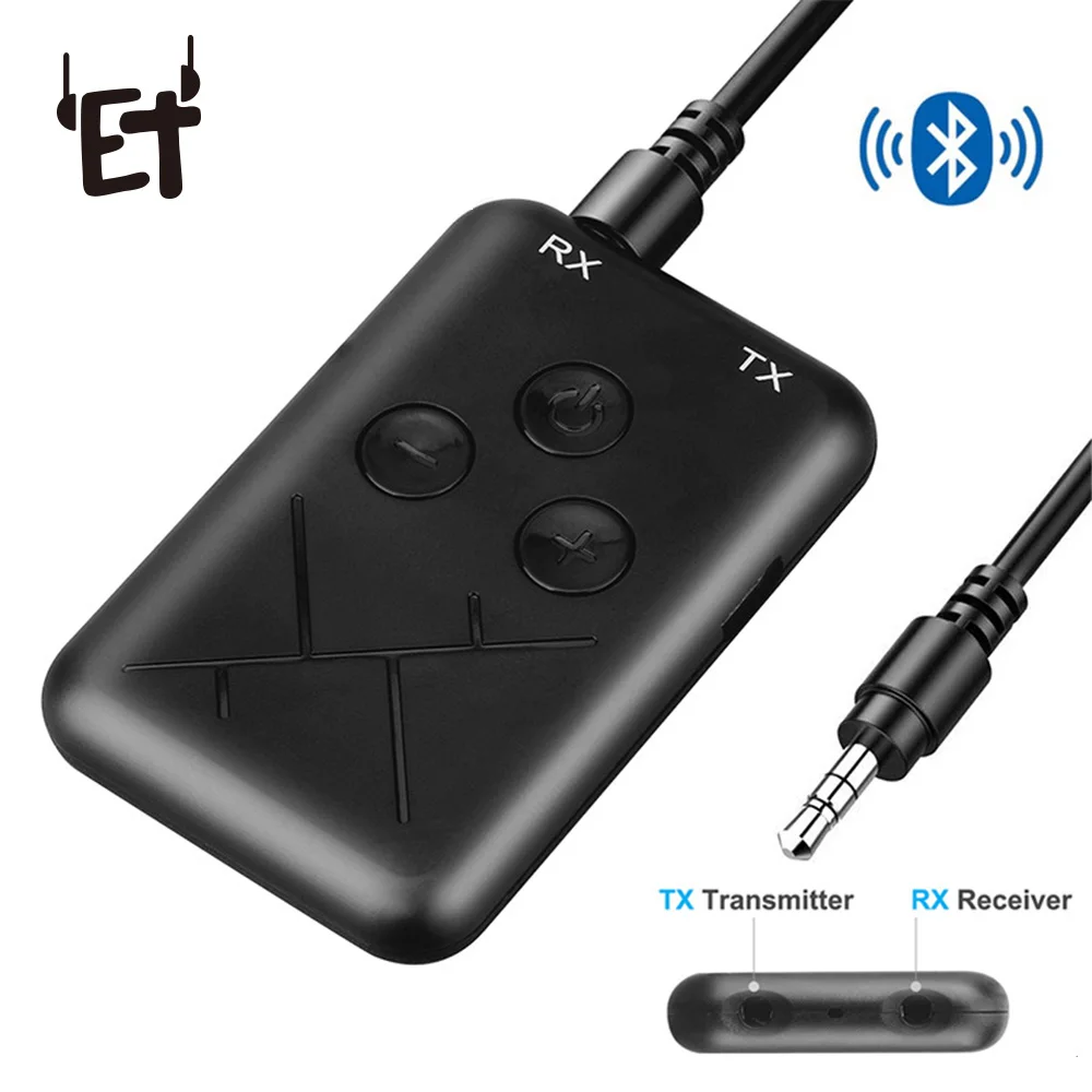 

ET 2 in 1 Bluetooth 4.2 Receiver Transmitter Wireless Bluetooth Adapter 3.5mm Aux Plug for Home TV MP3 PC Laptop Car Speaker