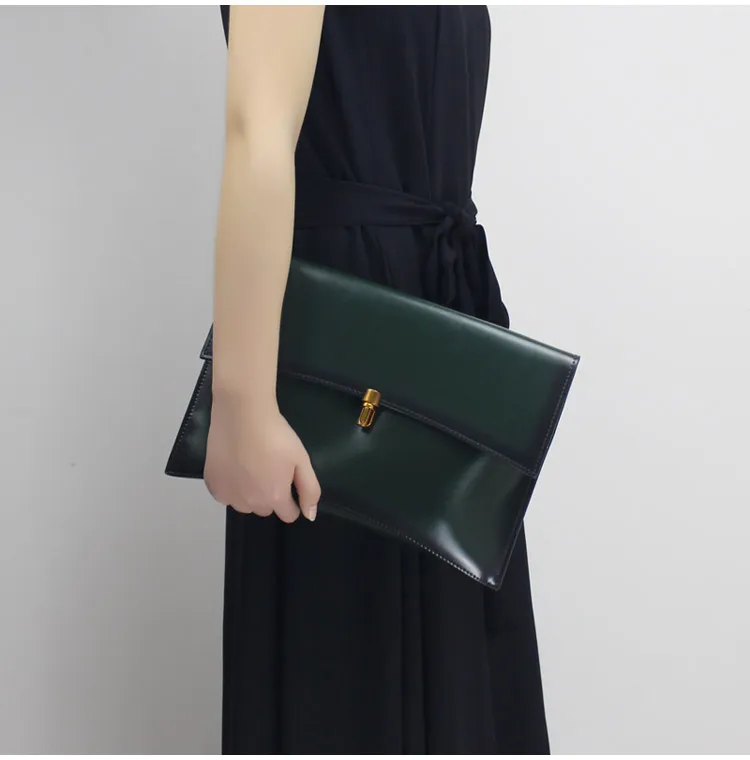 Женский дневной клатч из натуральной кожи, Офисная Женская сумка через плечо, вечерняя сумка, простая Ретро сумка-конверт для свадебной вечеринки - Цвет: Зеленый