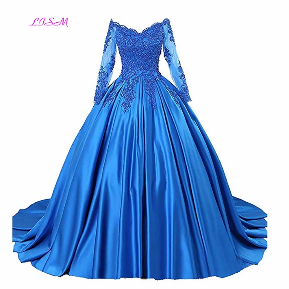 Luxury Ball Gown Quinceanera Dress Burgundy Off Shoulder Appliques Pageant Dress Long Sleeves Puffy Plus Size Formal Prom Gowns