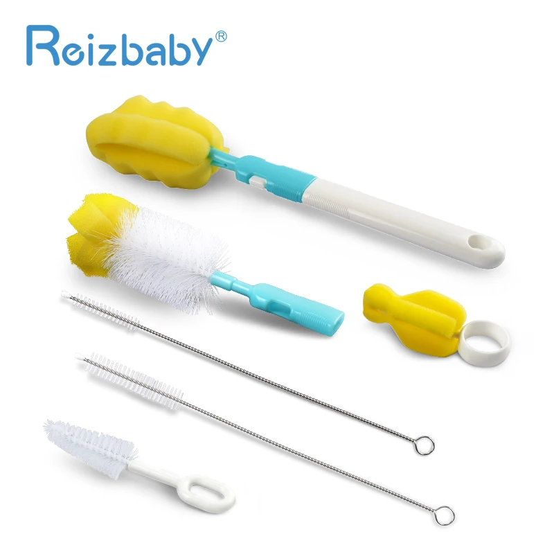 REIZBABY 6pcs/set Baby Bottle Brush Set Glass PP Feeding Bottle Nipple