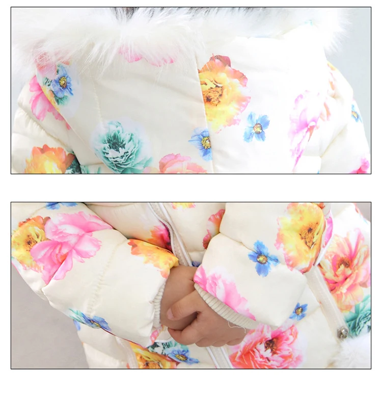 Baby Girls Coats Children's Thickening Hooded Warm Winter Jackets Coat floral hooded down feather long down Coats For Teenage 3-10Y kids clothing (16)