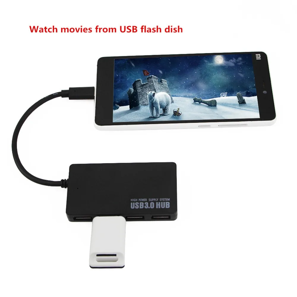 Тонкий 4 портовый USB разветвитель Mini Type C стандарта 3 0 OTG с адаптером питания AU/EU/UK/US