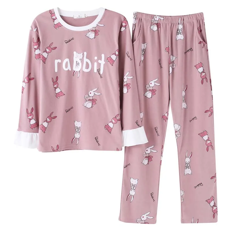 Хлопковые Пижамные комплекты с длинным рукавом, Ночная одежда с рисунком лисы, милая розовая пижама с круглым вырезом, женская пижама - Цвет: 06