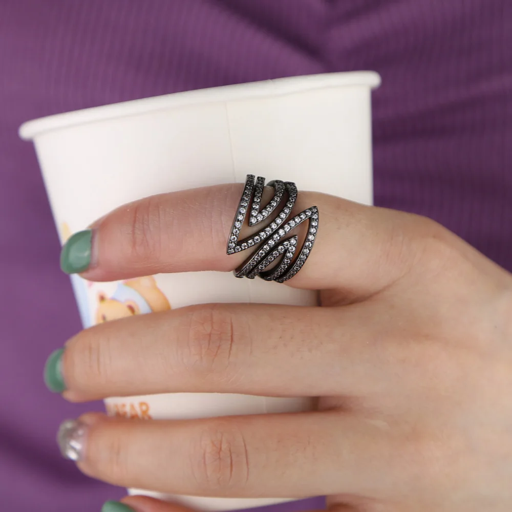 

micro pave cz ring open adjusted multi wrap fashion women full finger ring