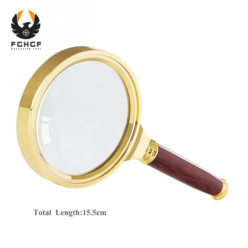 

FGHGF 60mm 6X Gold Wooden Handle Handheld Magnifier Magnifying Tool Glass Lens Loupe Reading Jewelry