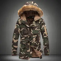 Мужские камуфляжные пальто с капюшоном камуфляжные повседневные парки верхняя одежда с воротником из искусственного меха теплая куртка LXX9