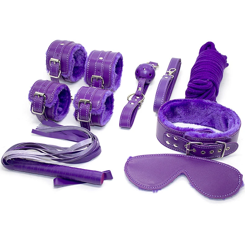 Review  Purple Plush Leather 7pcs/set BDSM Couple Sex Product Set
