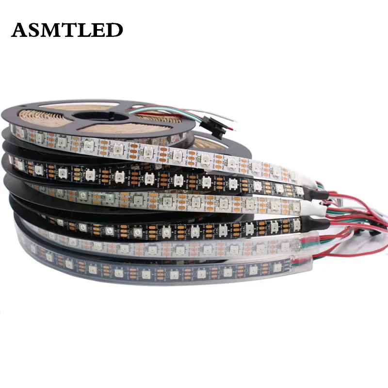 

WS2812B LED Strip DC 5V Black White PCB Smart Individually Addressable Pixel WS2812 2812 IC Light 30/60/144 pixels/LEDs RGB 1-5M