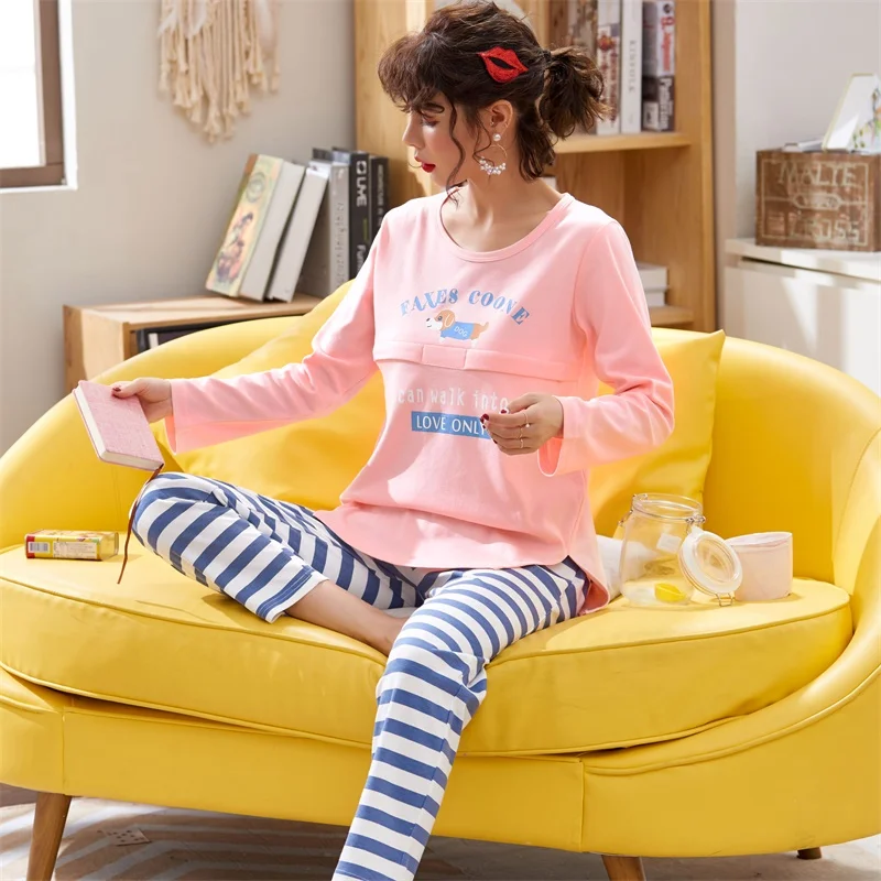 

Stylish Maternity Nursing Sleepwear Sets Spring Autumn Breastfeeding Pajamas Clothes for Pregnant Women Pregnancy Nightwear