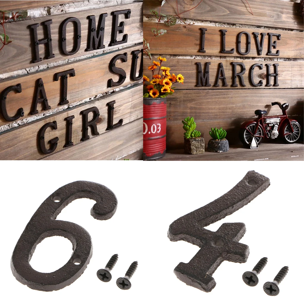 2pcs Cast Iron Metal Door Number Sign Plaque House Garden Name Address Sign Sticker Plate 4 6