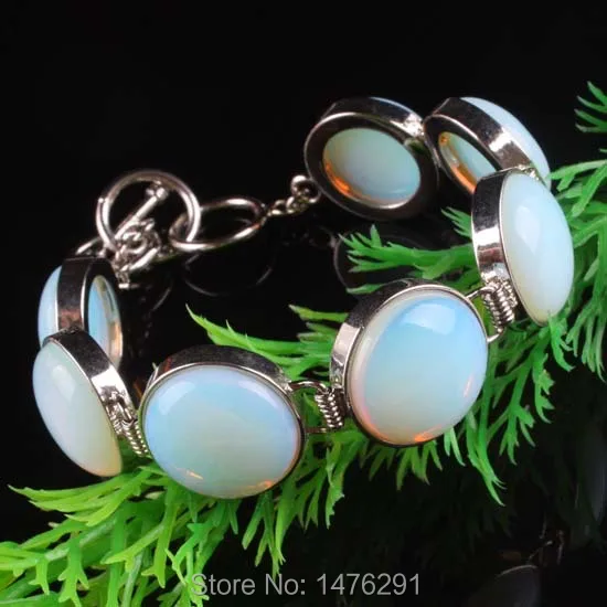 

16X16MM Opal Opalite Coin Bead Bracelet Bangle