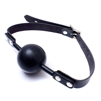 Size Large PU Leather Big Black Silicone Ball Gag Mouth Soft Mouth Plug Oral Fixation Mouth Gag Sex Toys Erotic Game For Couples 4
