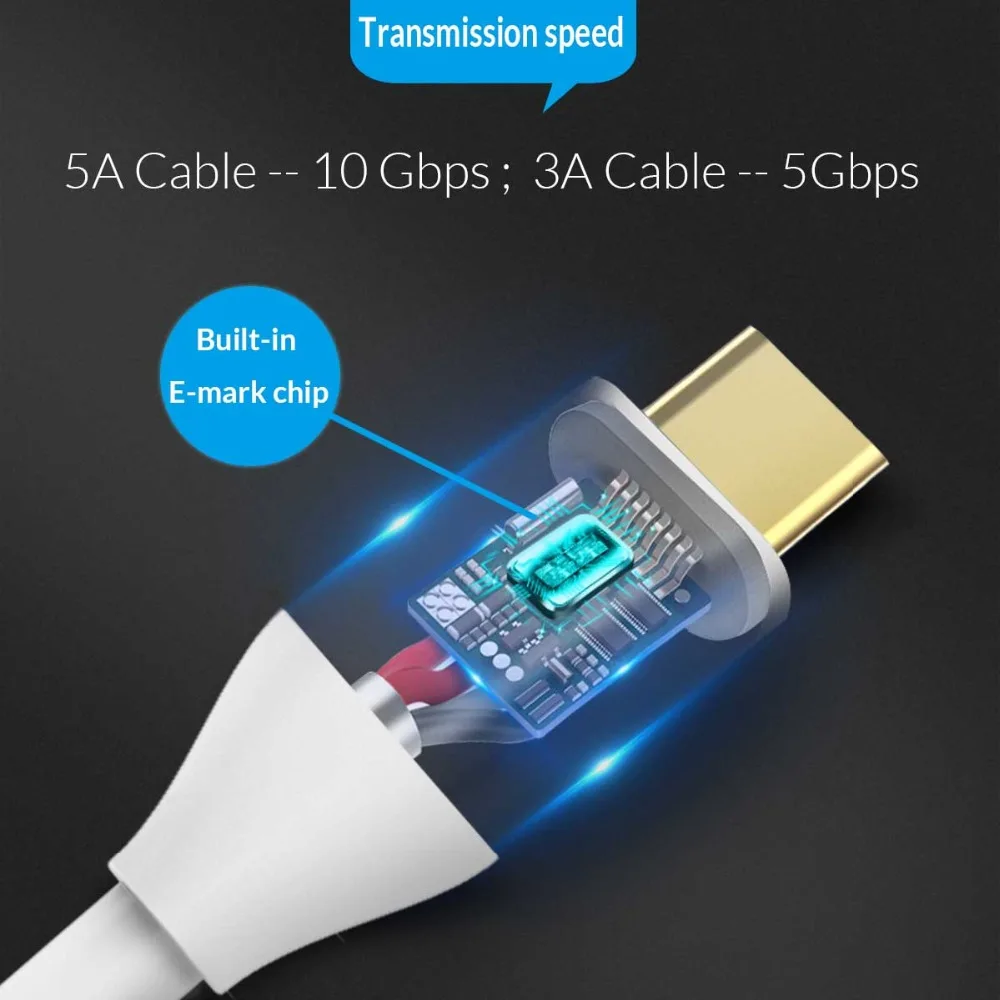 ORICO 2 в 1 интерфейсный кабель тип-c к C и двойной штекер кабеля USB3.0 высокая скорость передачи 5A 10Gpbs зарядный кабель для телефона