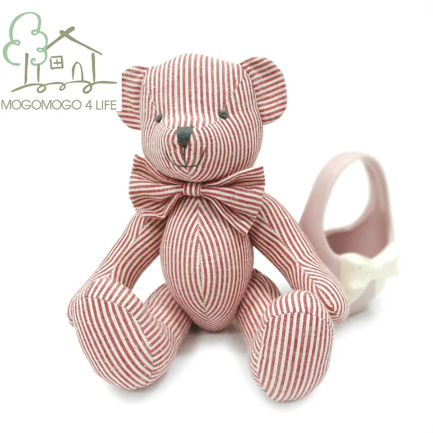 

Luxury 25cm hand-made high quality teddy bear toy doll in linen and cotton, pink striped pattern design 100% hand made