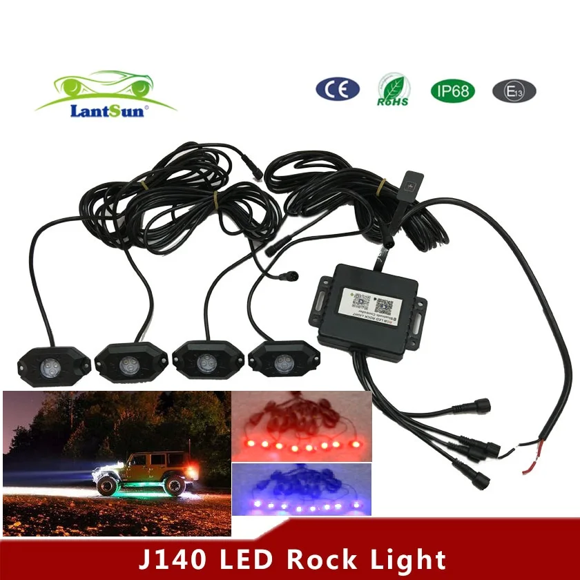 

1 set J140 easy install bluetooth controller DC12v 24v RGB 4 pods LED rock lights decorate light fits 4x4 4WD wrangler A4