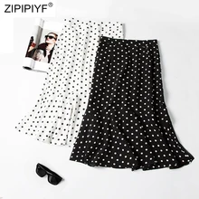 Летние богемные длинные юбки с принтом в горошек шифоновые пляжные элегантные юбки с оборками H6006