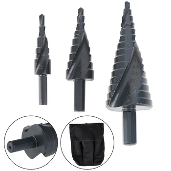 

Nitrided black spiral grooved triangular handle titanium-plated step drill hss titanium coated cone bit metric 4-12/20/32mm