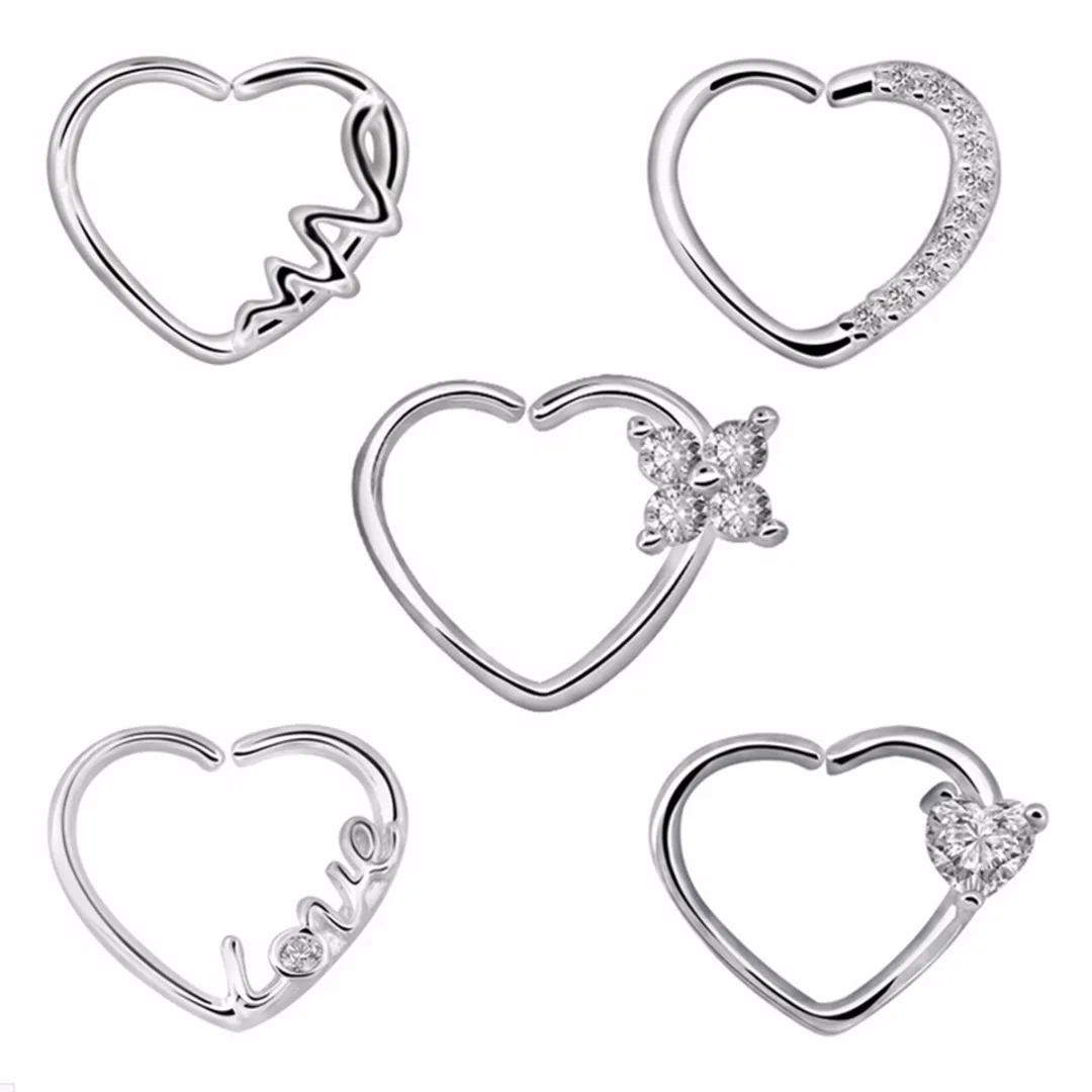 Sexy Zircon Crystal Nose Ear Rings Helix Tragus Piercings Cartilage Earring Love Heart Hoop Earring Body Jewelry Shellhard 2pcs