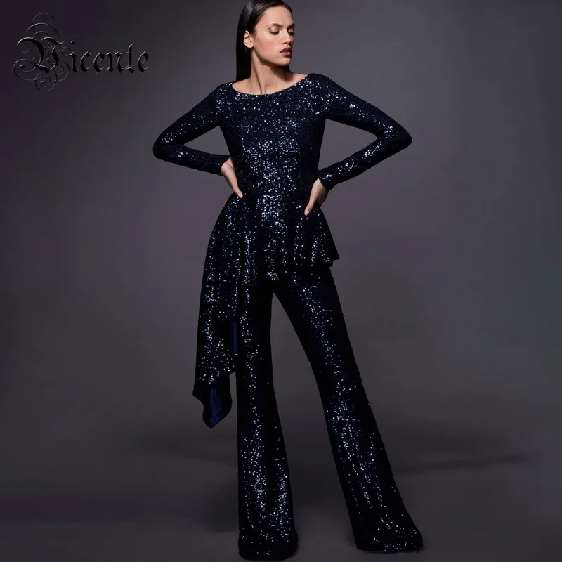 

Vicente 2019 New HOT Chic Elegant Sequins Ruffles Embellished Long Sleeves Celebrity Party Jumpsuit