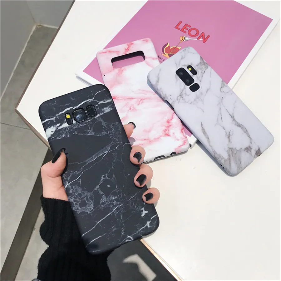 

Fashion Pink White Black Marble Case for Samsung S10 Plus S7 Edge S8 S9 Plus Note 8 9 Cases Retro Scrub Hard Phone Cover S8 S9